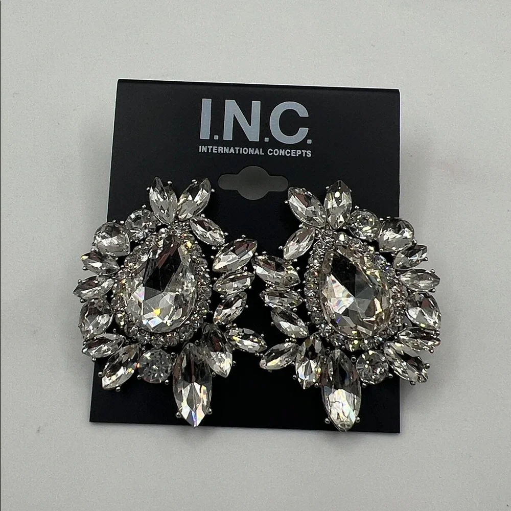 INC International Concepts Silver and Crystal Statement Earrings - Picture 1 of 3